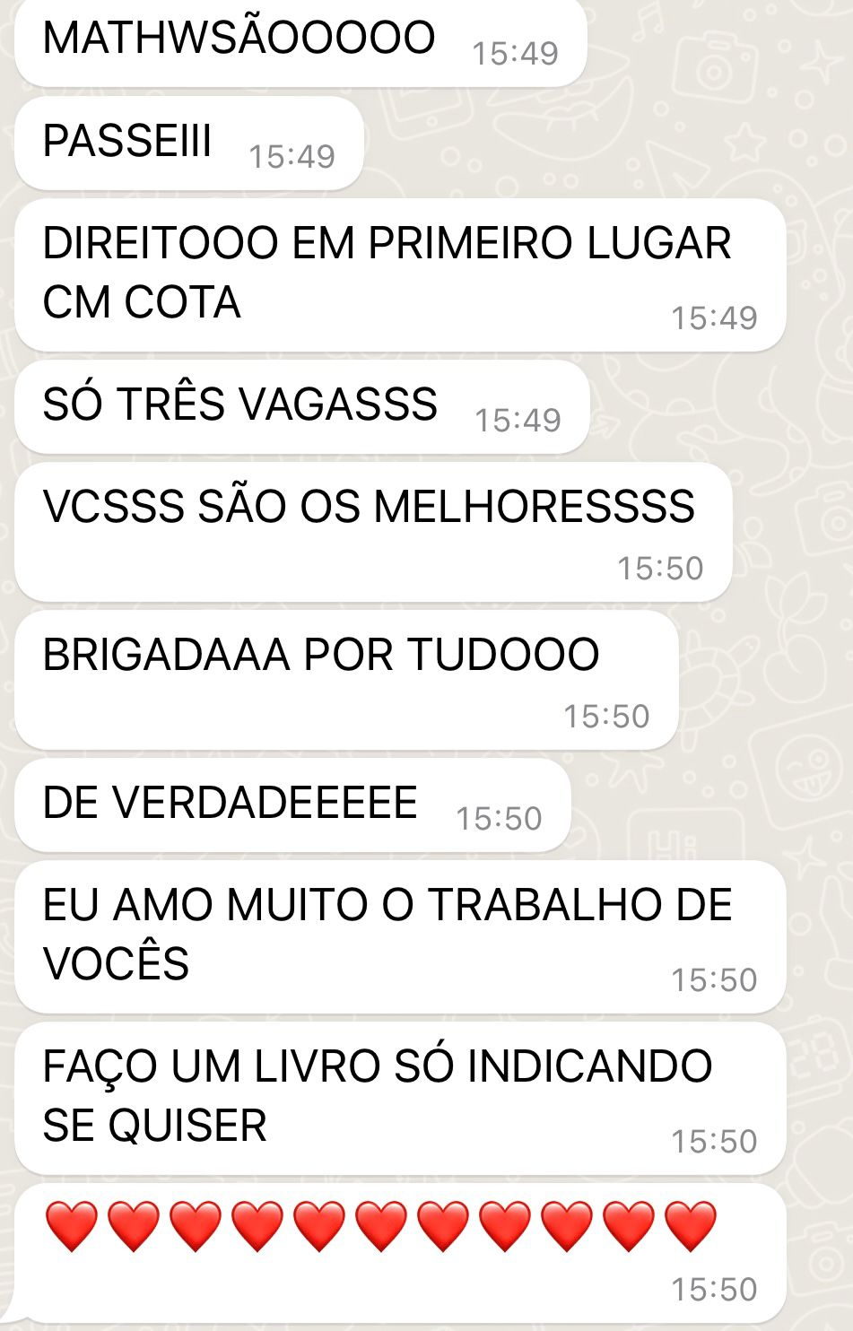 Mensagem de aluno aprovado
