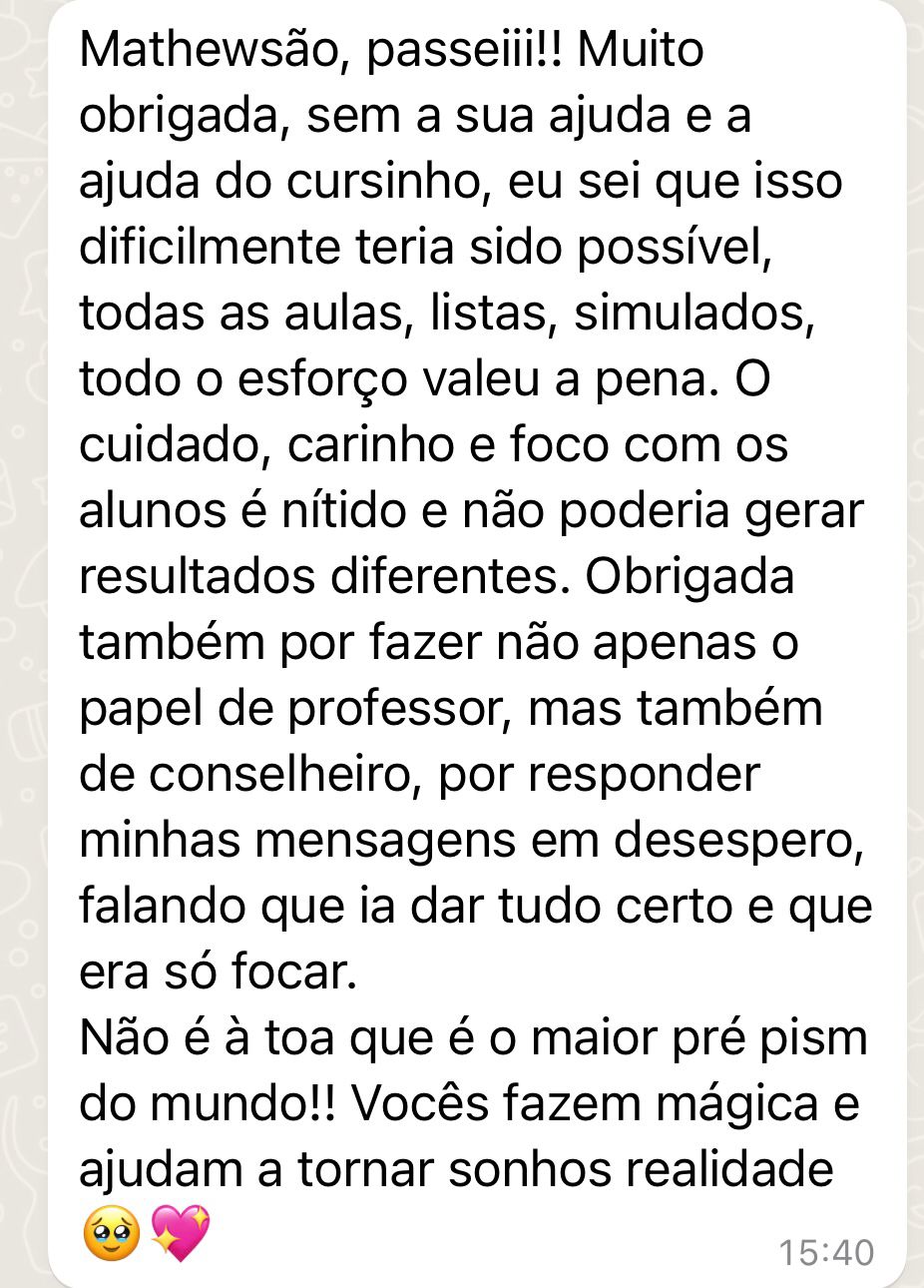 Mensagem de aluno aprovado