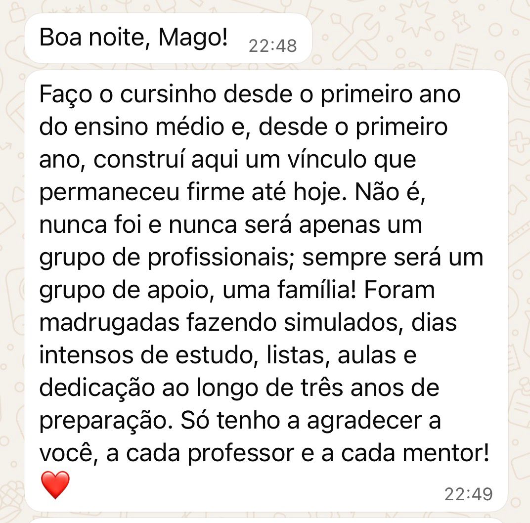 Mensagem de aluno aprovado