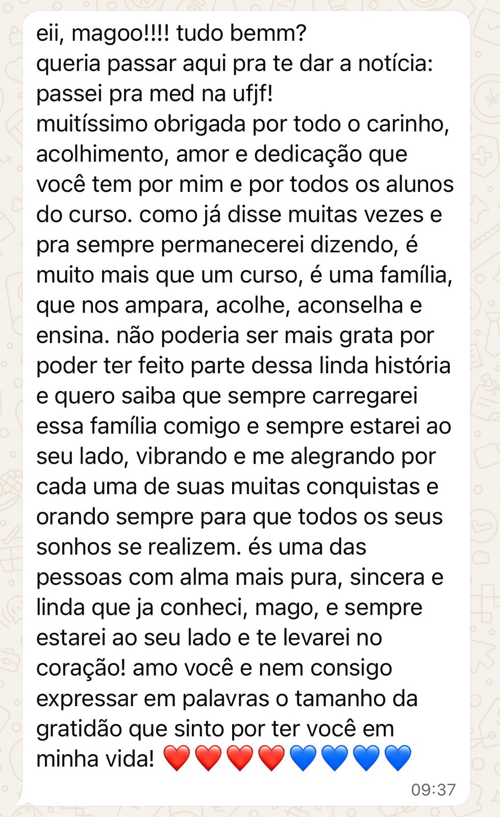 Mensagem de aluno aprovado